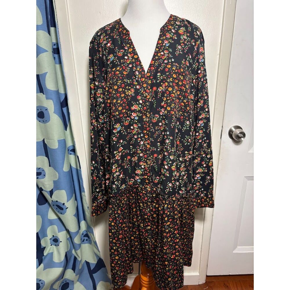 Anthropologie Maeve Marlie Button Front Tunic Dress Black Floral boho sz 12 NWOT - Picture 3 of 4